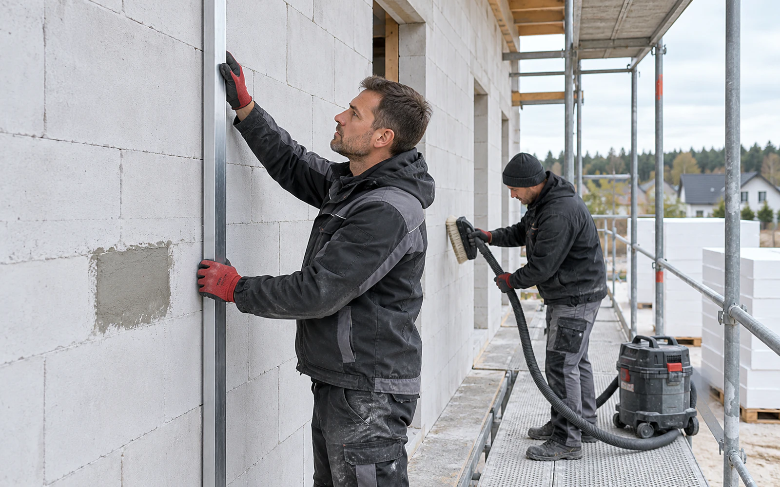 Seno fasado pagrindo valymas ir sukibimo patikra prieš šiltinimą